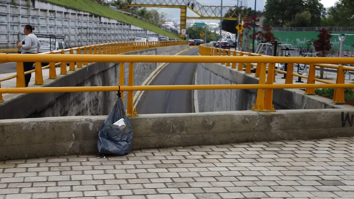 Bolsa de basura colgada en varandal del Distribuidor Vial de salida a Salamanca